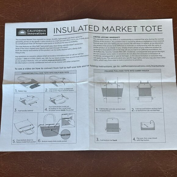 California Innovations Insulated  Foldable/Packable Tote Bag NEW - Picture 14 of 15